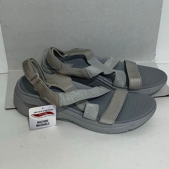 Skechers Women's Gray GO WALK Arch Fit Astonish Strap Sandals Size 10 NWT - Picture 2 of 12